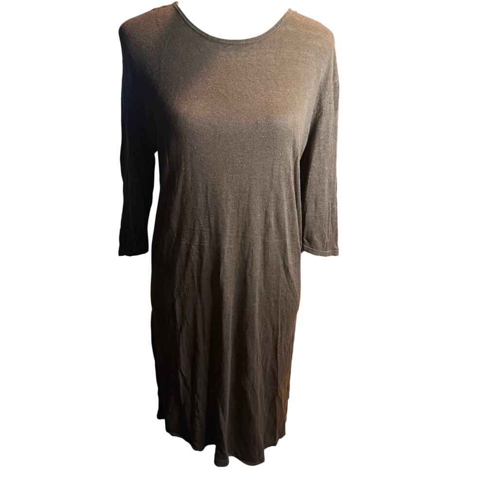 J. Jill Linen Blend Knit Midi Dress, Brown 3/4 Sleeve Lightweight, Medium Petite